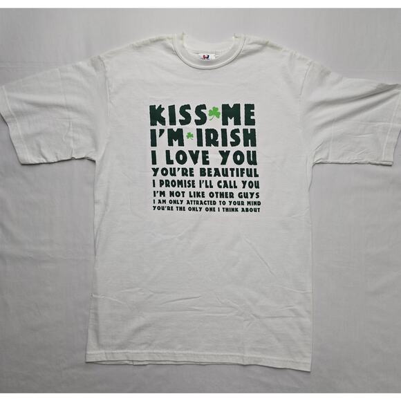 VIntage Irish Shirt White Medium Funny Kiss Me Im Irish Humor Tee - Picture 1 of 7